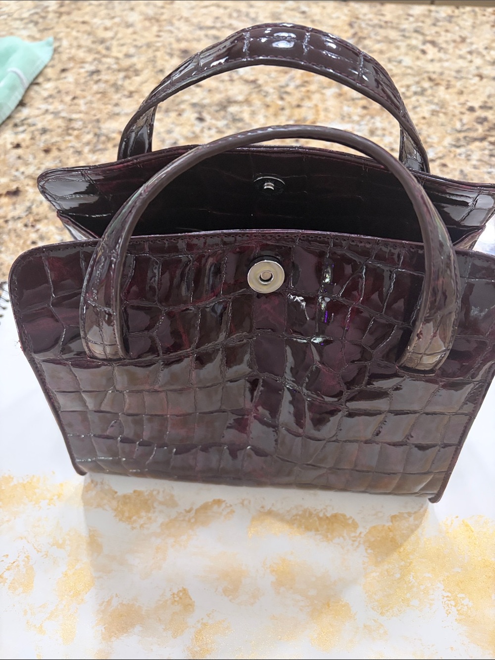 DONNA KARA NEW YORK- DKNY - Patent Croc-Embossed Top-Handle Bag in Deep Burgundy